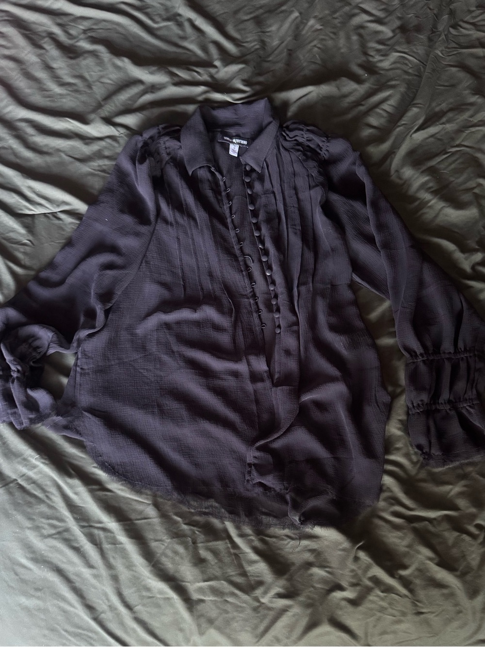 Urban Outfitters Black Gauzy Button-Front Blouse